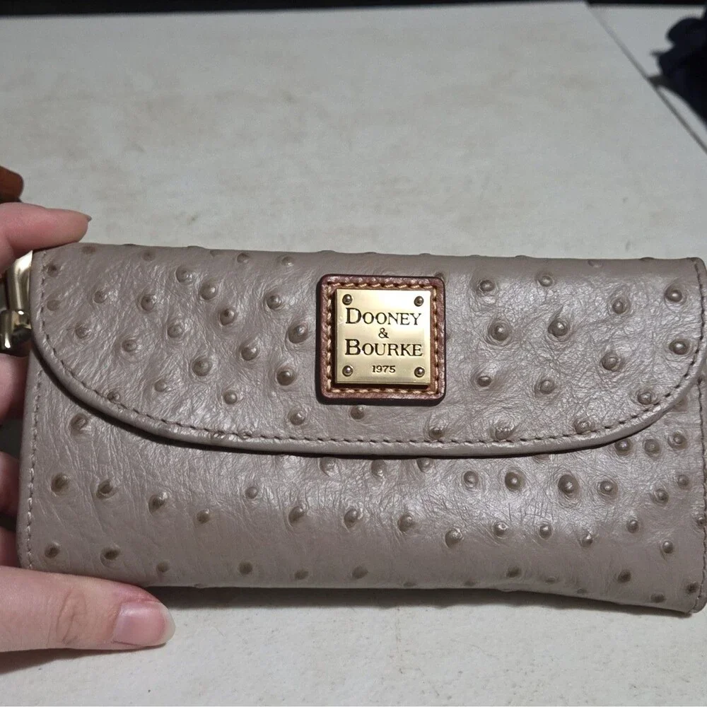Dooney & Bourke Ostrich Embossed Leather Drawstring Bag & Continental Wallet Set